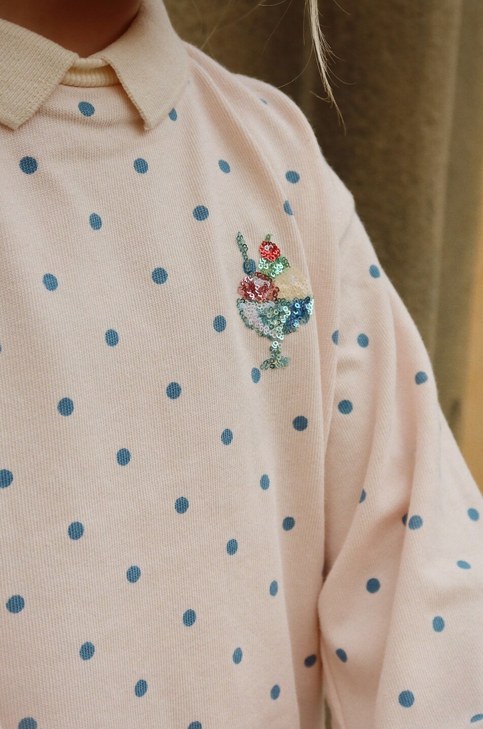 KONGES SLØJD Spotty girl's polka dot cotton polo with sequins Girl LIGHT PINK 4