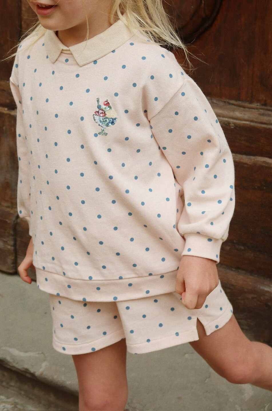 KONGES SLØJD Spotty girl's polka dot cotton polo with sequins Girl LIGHT PINK 5