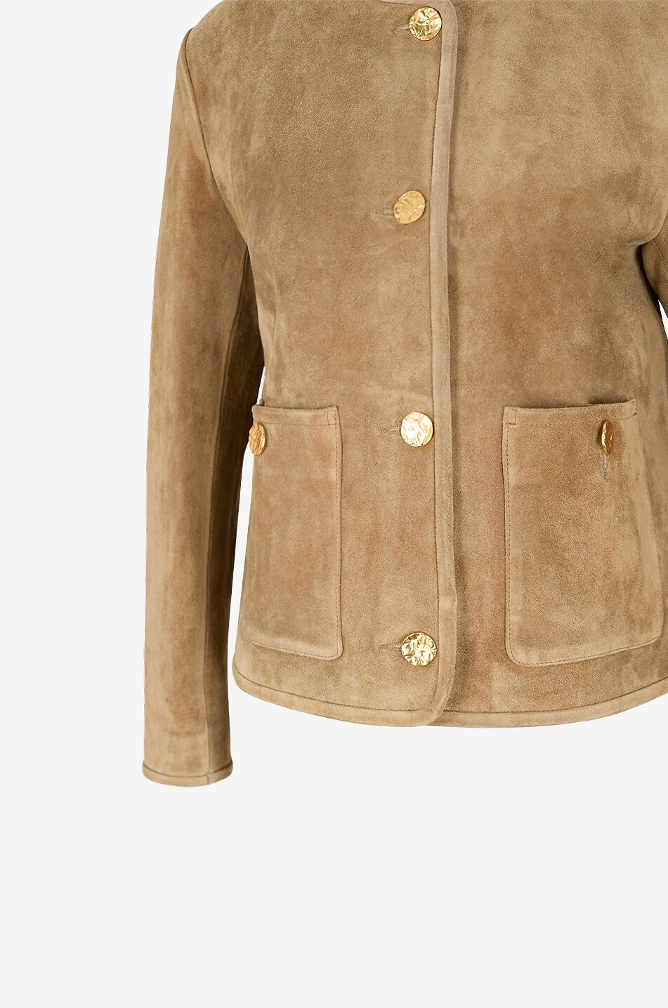 ARMA Sogno suede round-neck short jacket Women LIGHT KHAKI 3