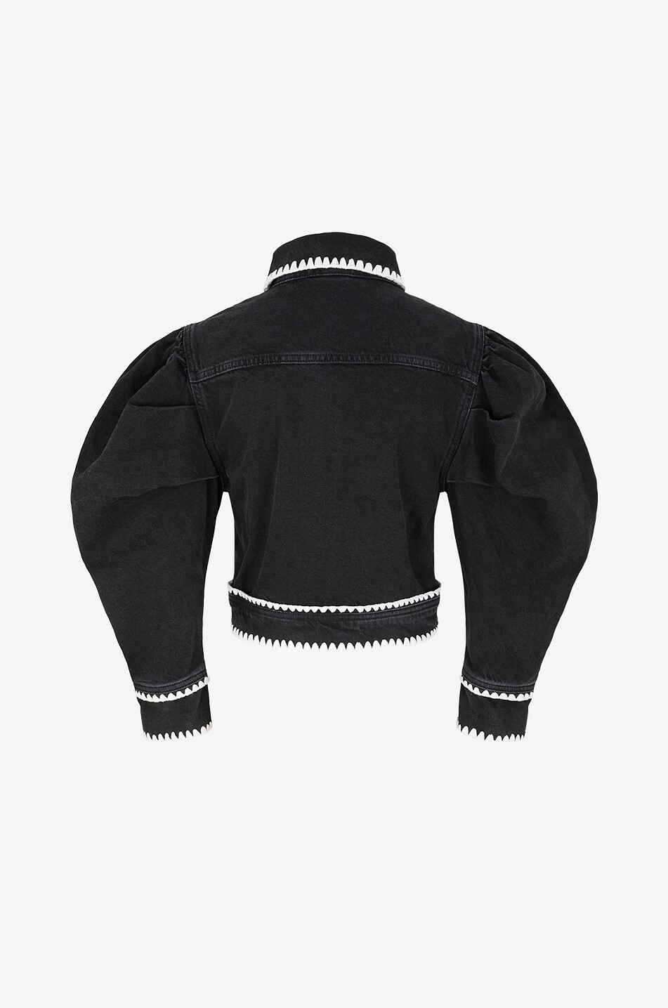 FARM RIO Romantic Crochet denim puff sleeve jacket Women BLACK 2