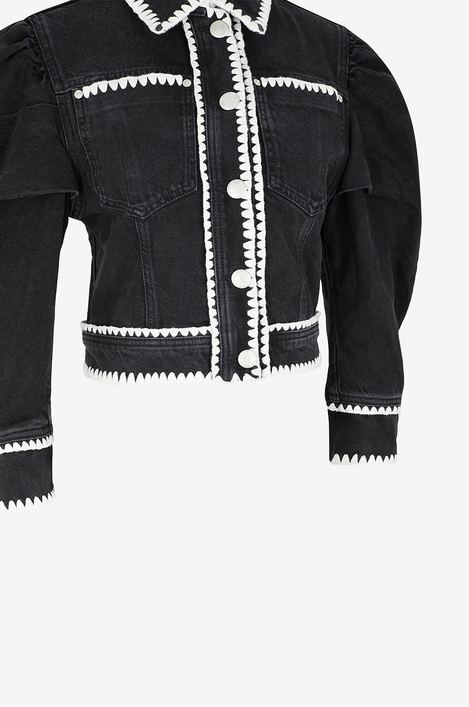 FARM RIO Romantic Crochet denim puff sleeve jacket Women BLACK 5