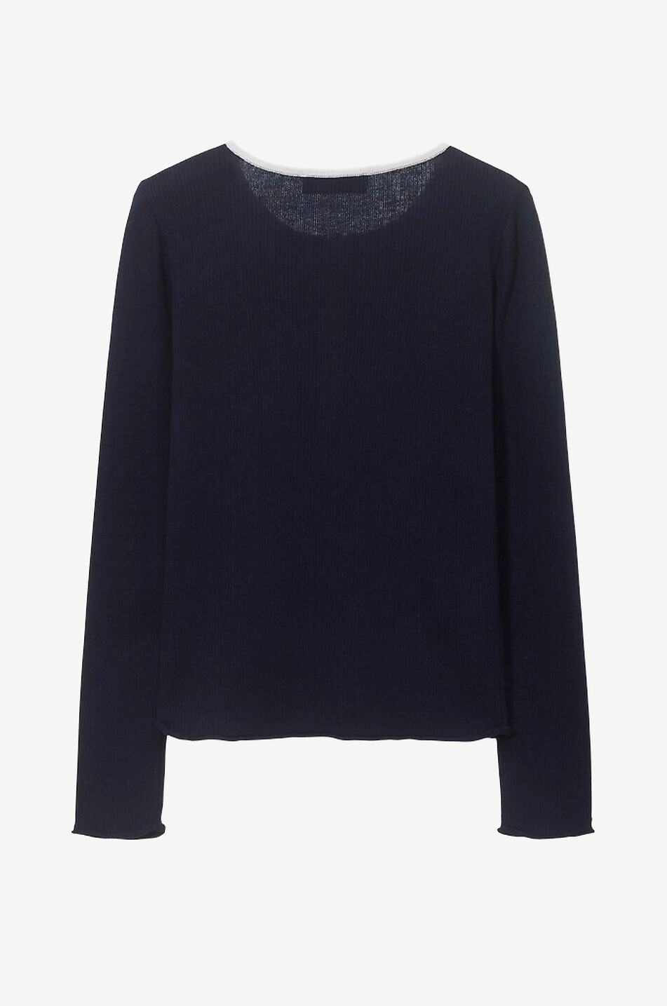 DUNST Top côtelé à manches longues et col rond boutonné contrasté Femme BLEU FONCE 2