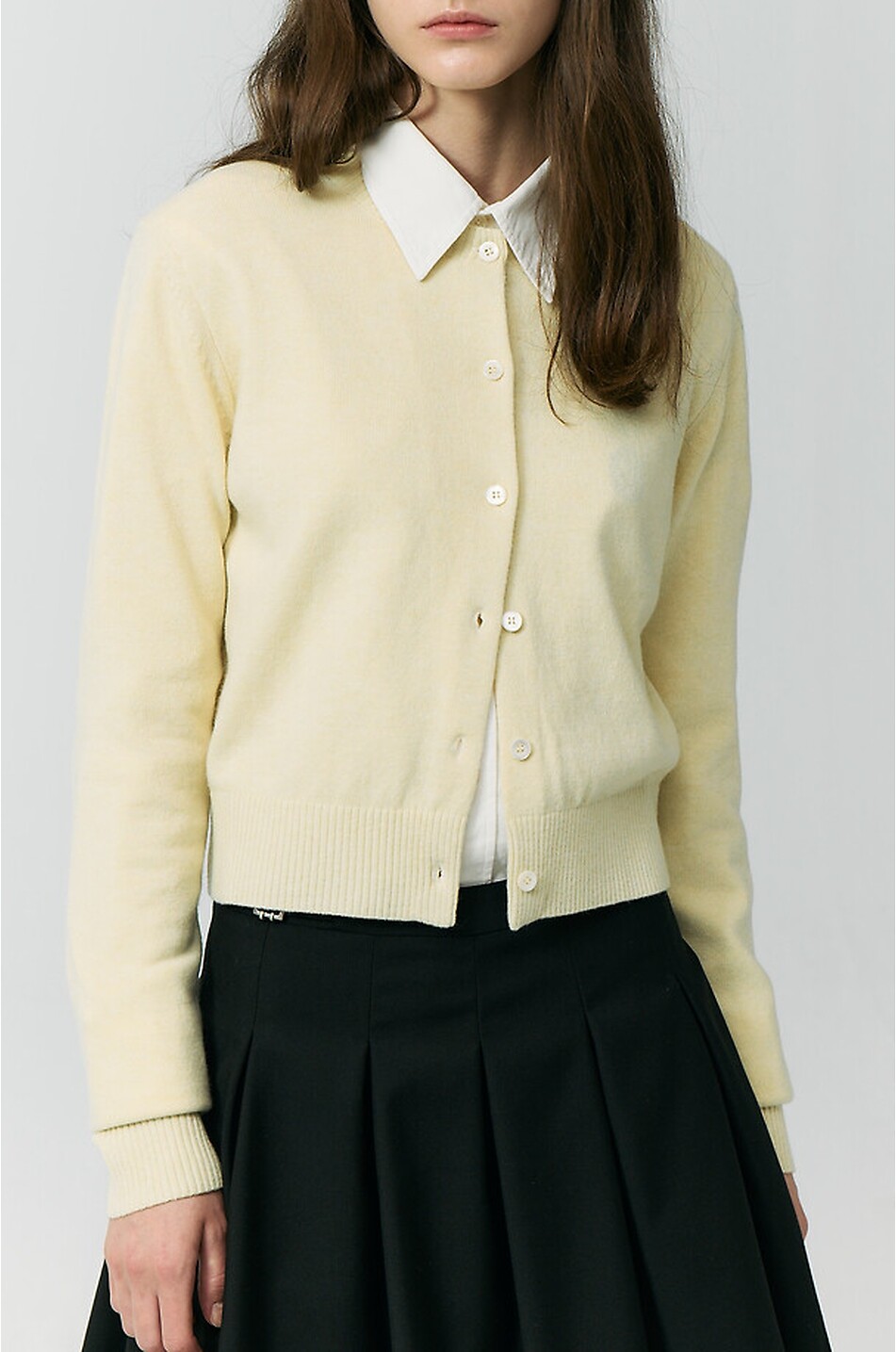 DUNST Cardigan boutonné à col rond en laine mélangée Femme JAUNE CLAIR 5