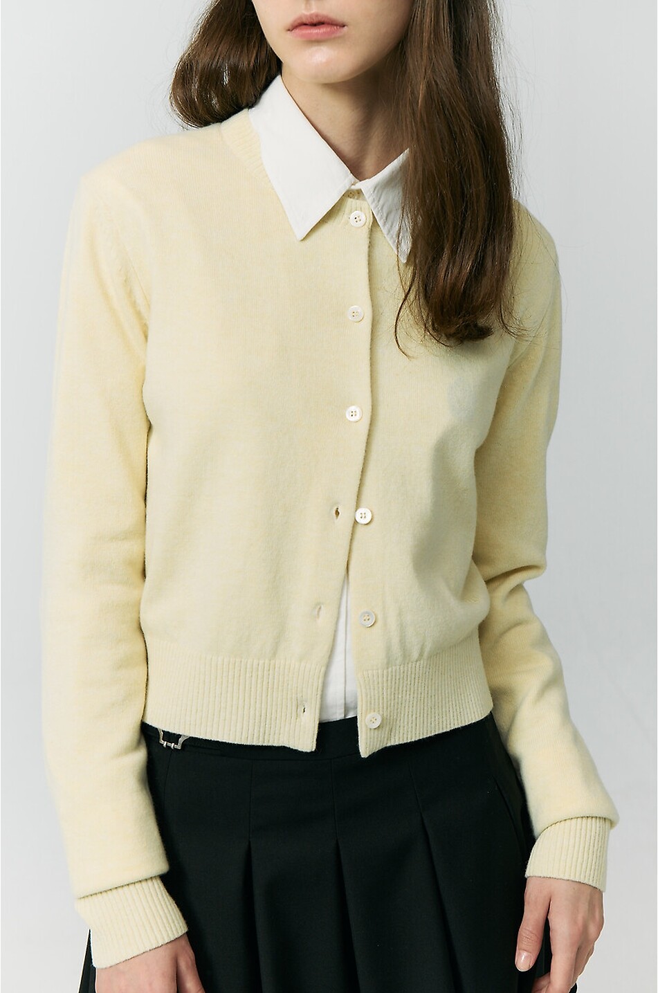 DUNST Cardigan boutonné à col rond en laine mélangée Femme JAUNE CLAIR 6