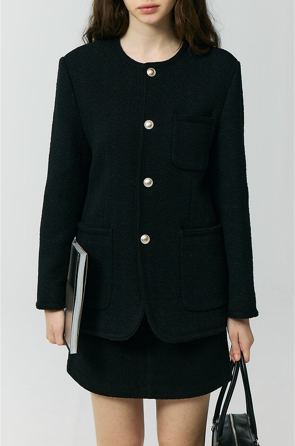 DUNST Sleeveless A-line tweed jacket Women BLACK 4