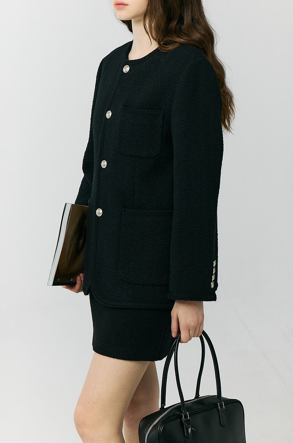 DUNST Sleeveless A-line tweed jacket Women BLACK 8