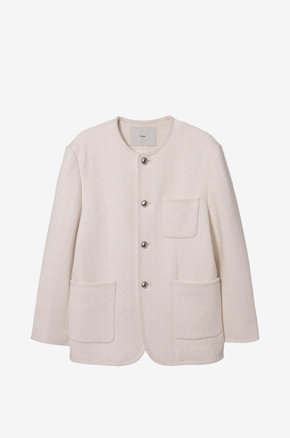 Collarless tweed tailoring jacket