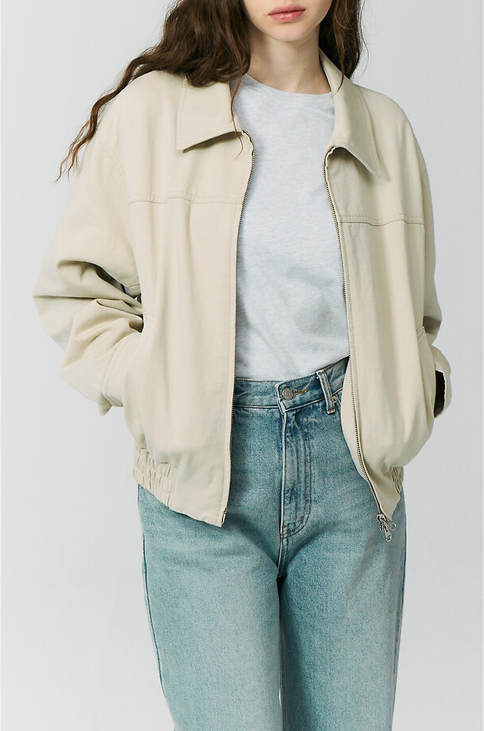 DUNST Blouson court à col chemise en coton Femme Beige clair 5