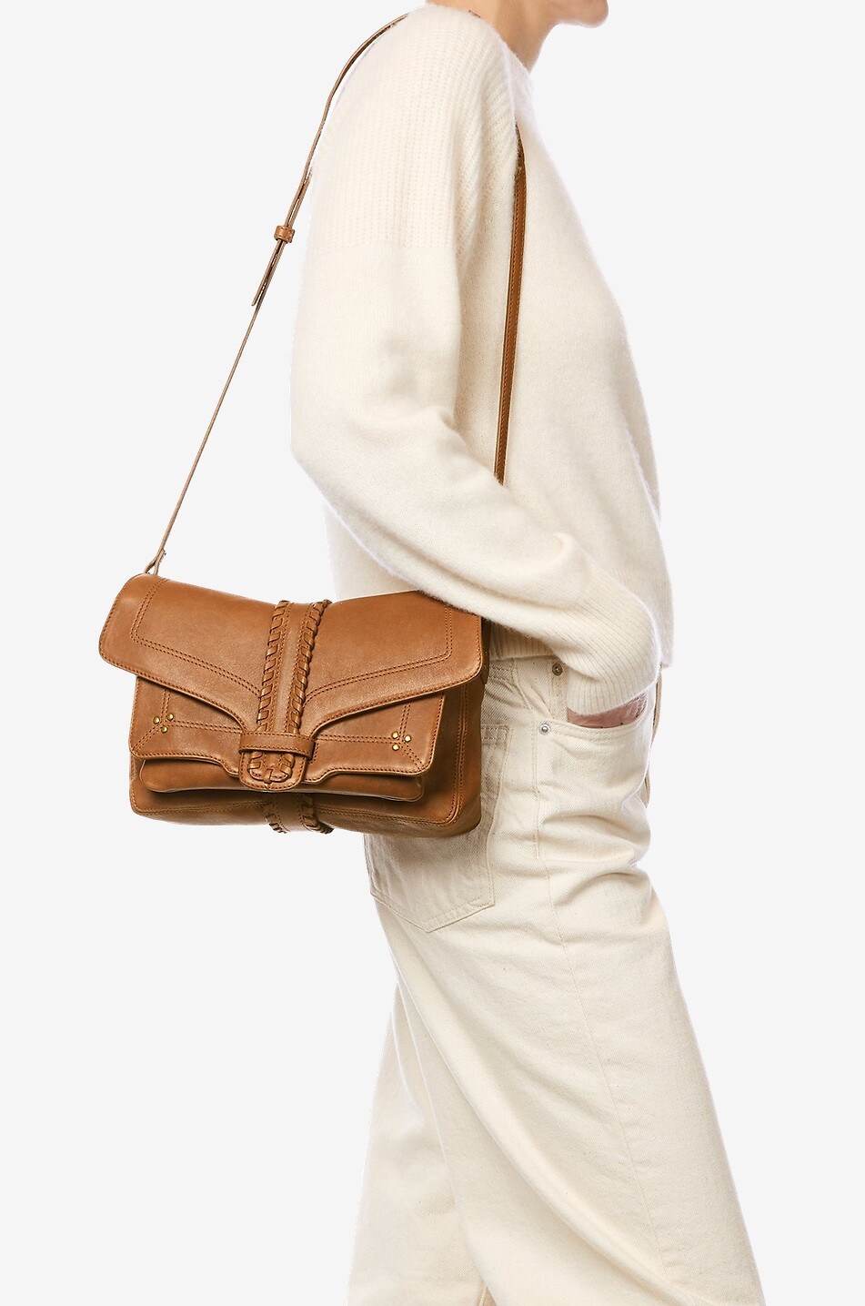 JEROME DREYFUSS Schultertasche aus Glattleder mit Flecht-Detail Harry M Damen KAMELFARBEN 4