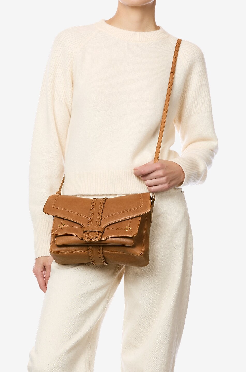 JEROME DREYFUSS Schultertasche aus Glattleder mit Flecht-Detail Harry M Damen KAMELFARBEN 3