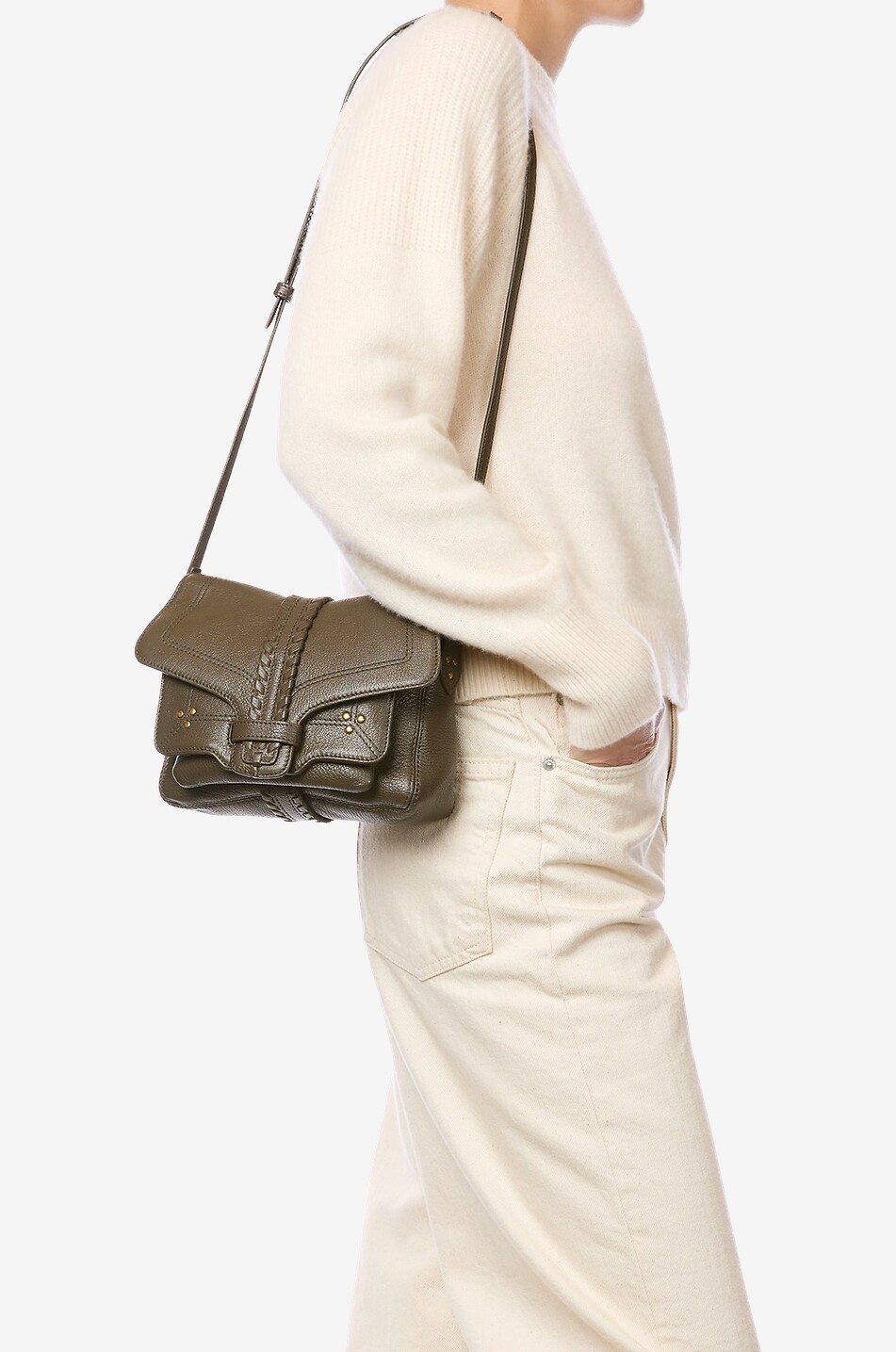 JEROME DREYFUSS Schultertasche aus genarbtem Leder mit Flecht-Detail Harry S Damen KHAKI 3