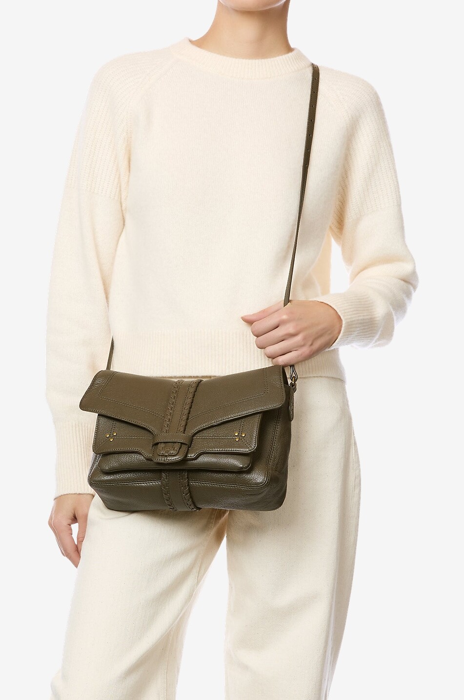 JEROME DREYFUSS Schultertasche aus genarbtem Leder mit Flecht-Detail Harry S Damen KHAKI 4