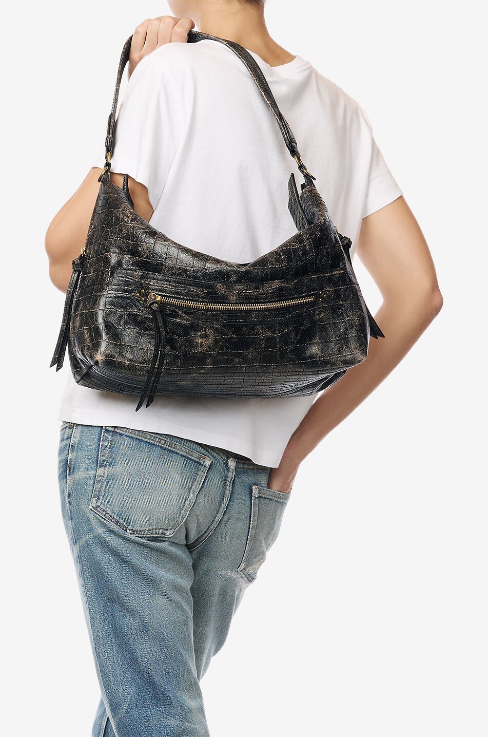 JEROME DREYFUSS Schultertasche aus Leder Lucky Hobo Large Damen SCHWARZ 4