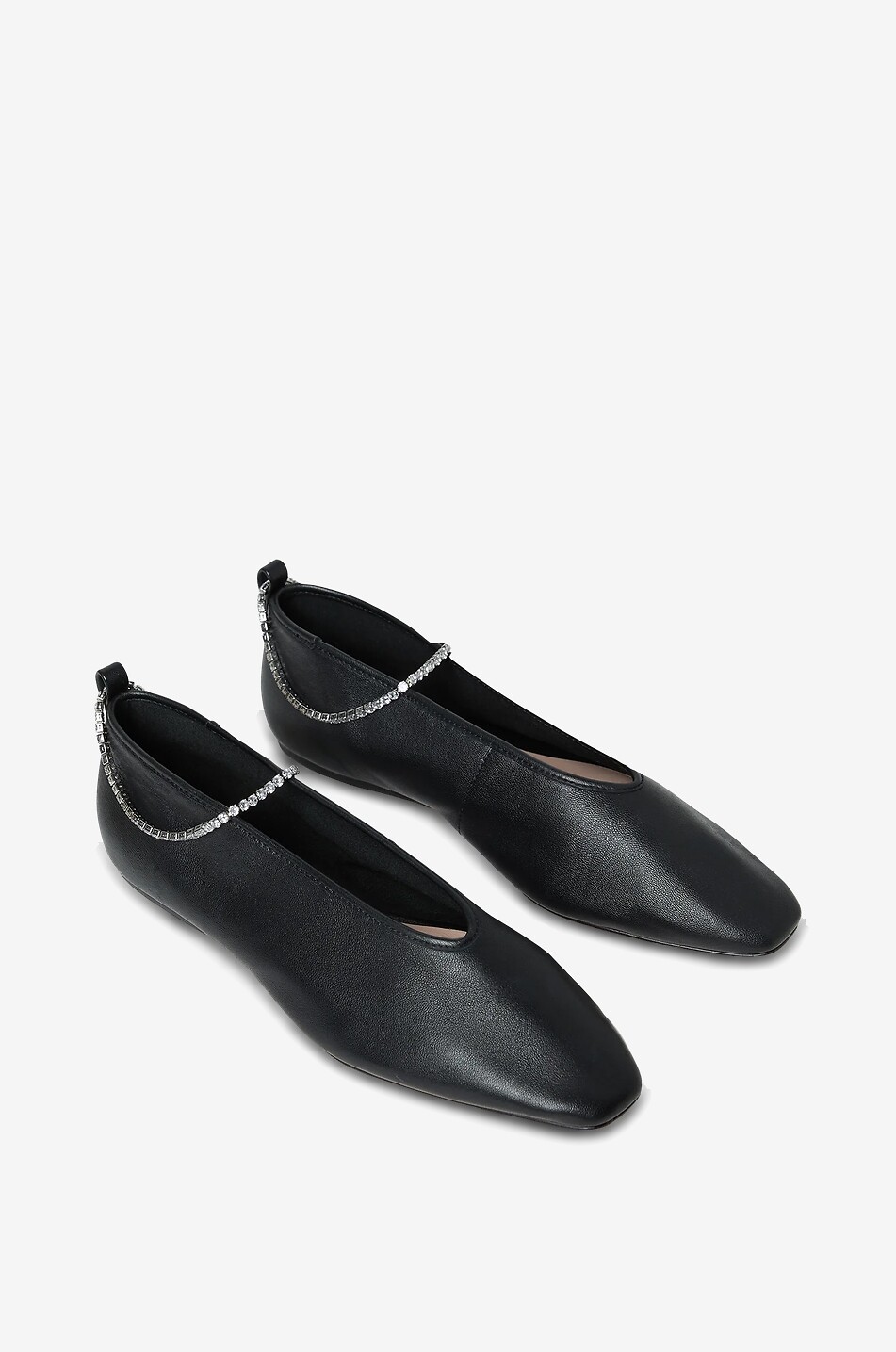 LOEFFLER RANDALL Emery leather ballet flats with crystal ankle straps Women BLACK 2