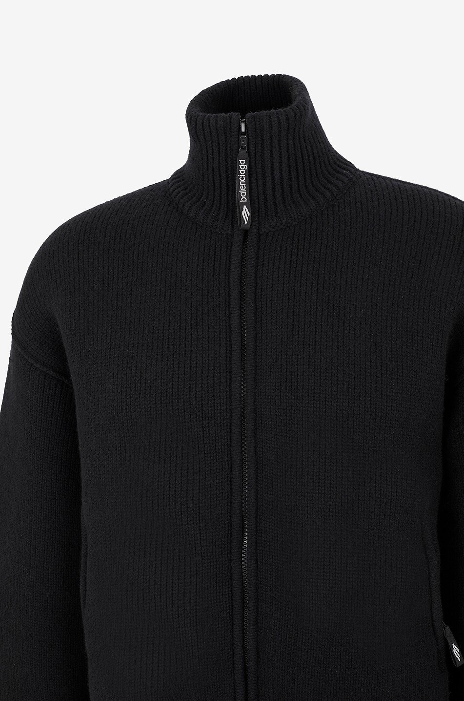 BALENCIAGA Cardigan côtelé zippé en laine 3B Sports Icon Homme NOIR 3