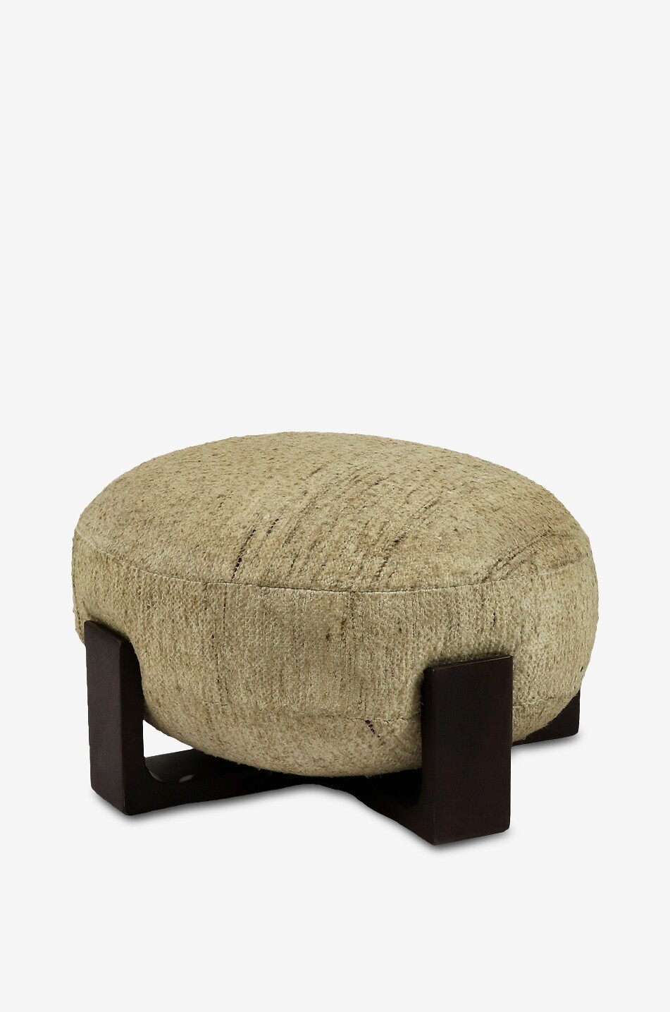 POMAX Pouf rond en bois de manguier et laine Milena - H40 Maison MARRON 1