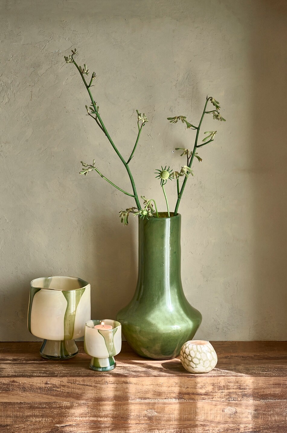 POMAX Vase et photophore avec motif tie and dye Camou - H8 Maison VERT 3