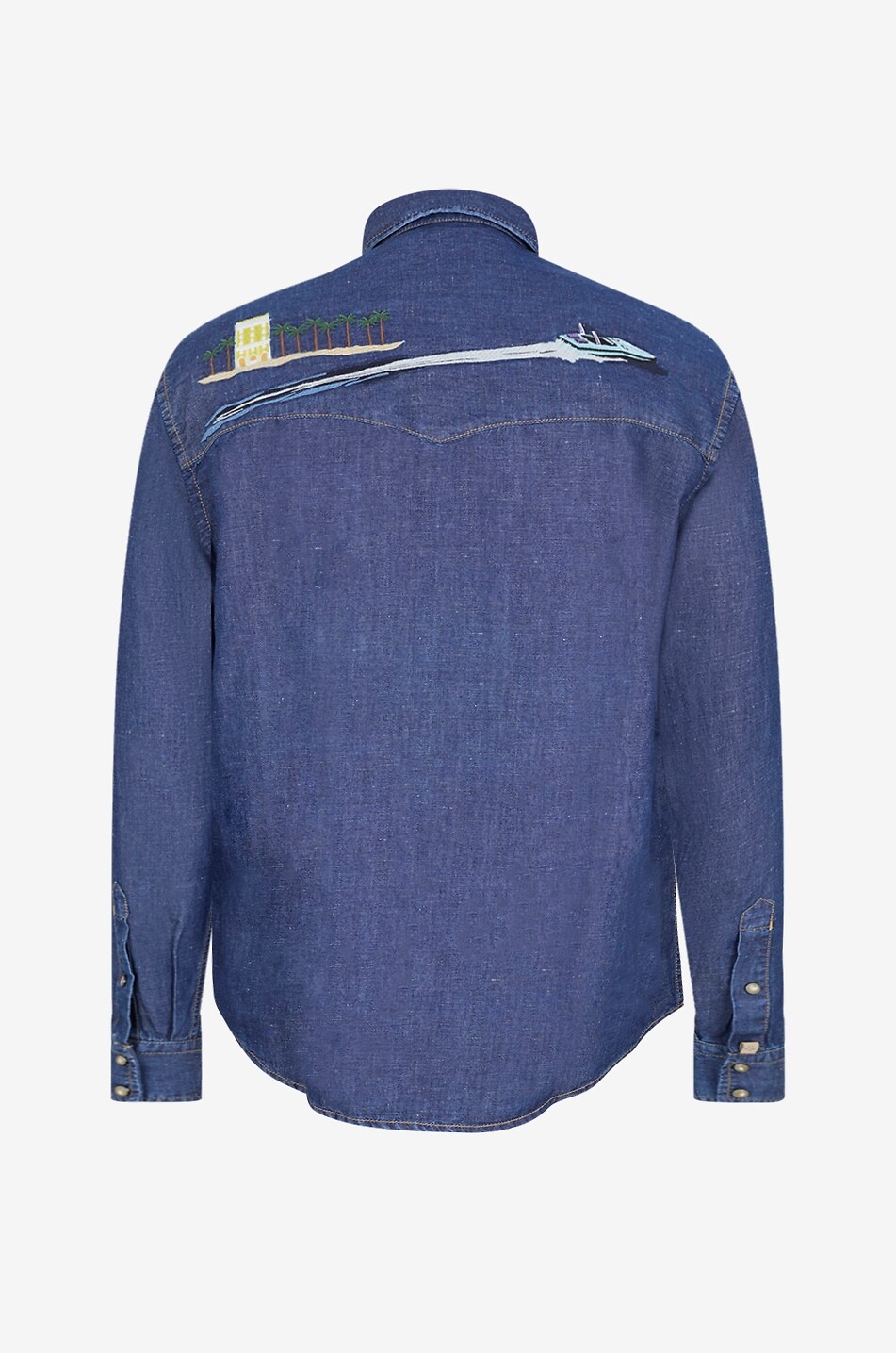 JACOB COHEN Chemise western en denim de coton et lin à broderie Homme BLEU FONCE 2