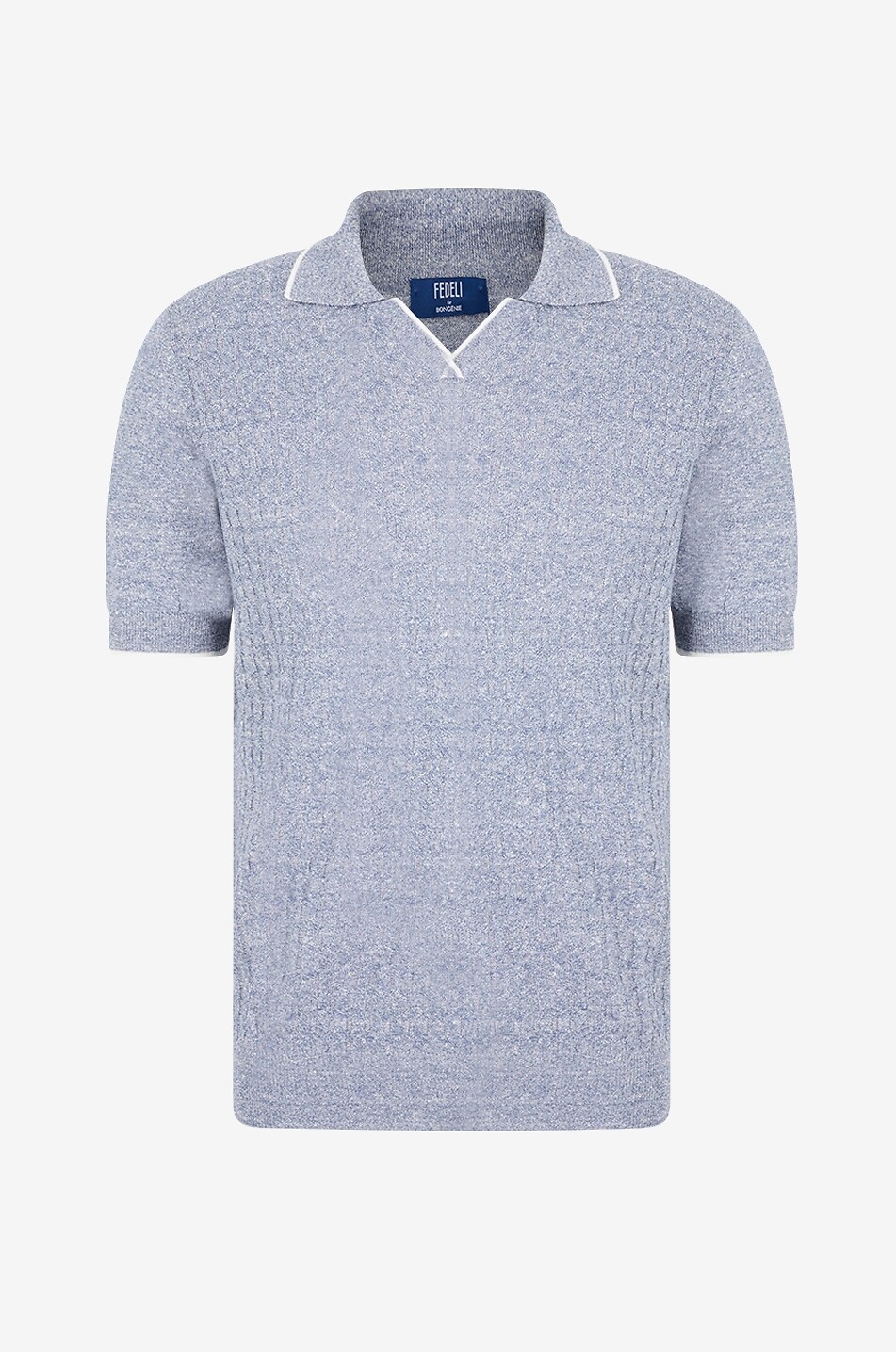 FEDELI Meliertes Zopfstrick-Polohemd aus Leinen und Baumwolle Irlanda Herren MITTELBLAU 1