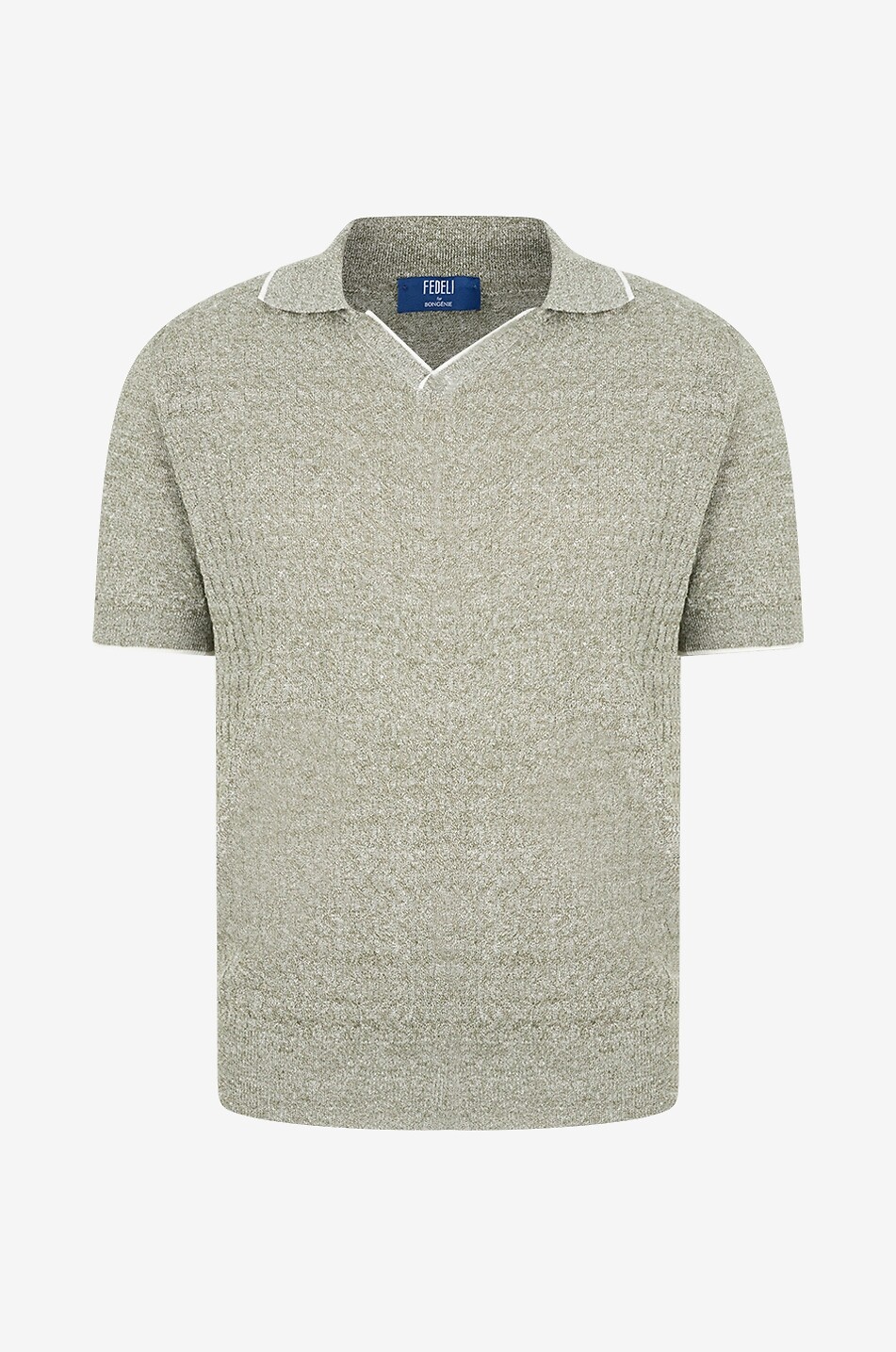 Meliertes Zopfstrick-Polohemd aus Leinen und Baumwolle Irlanda