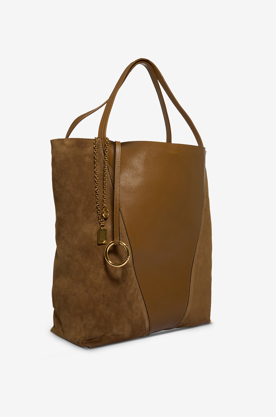 CHLOE Chloé Spin Large grained leather and suede tote bag Women BROWN 2