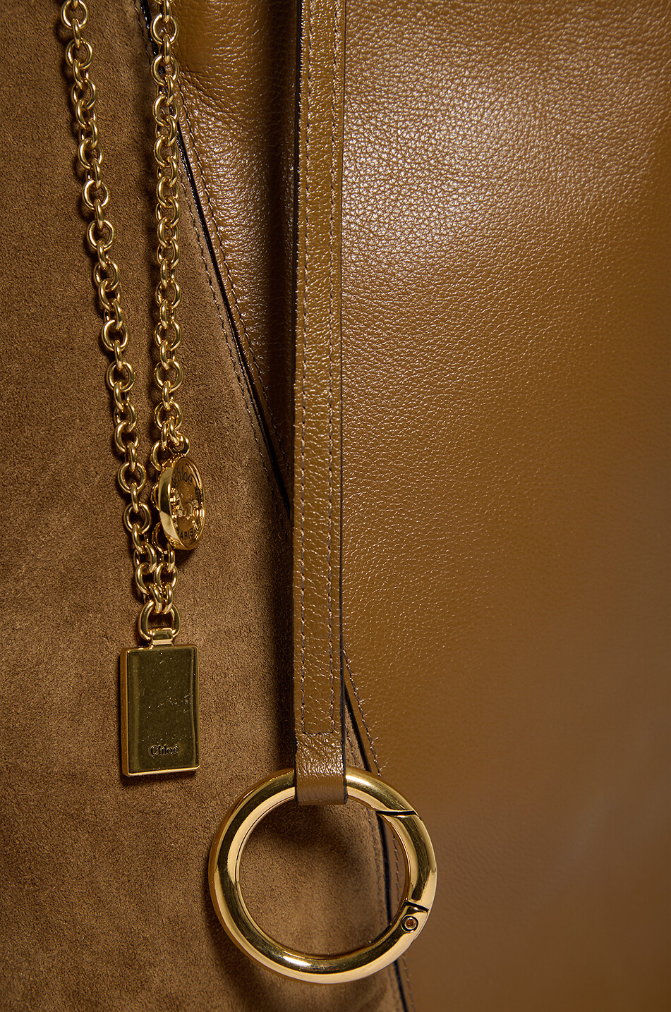 CHLOE Chloé Spin Large grained leather and suede tote bag Women BROWN 5