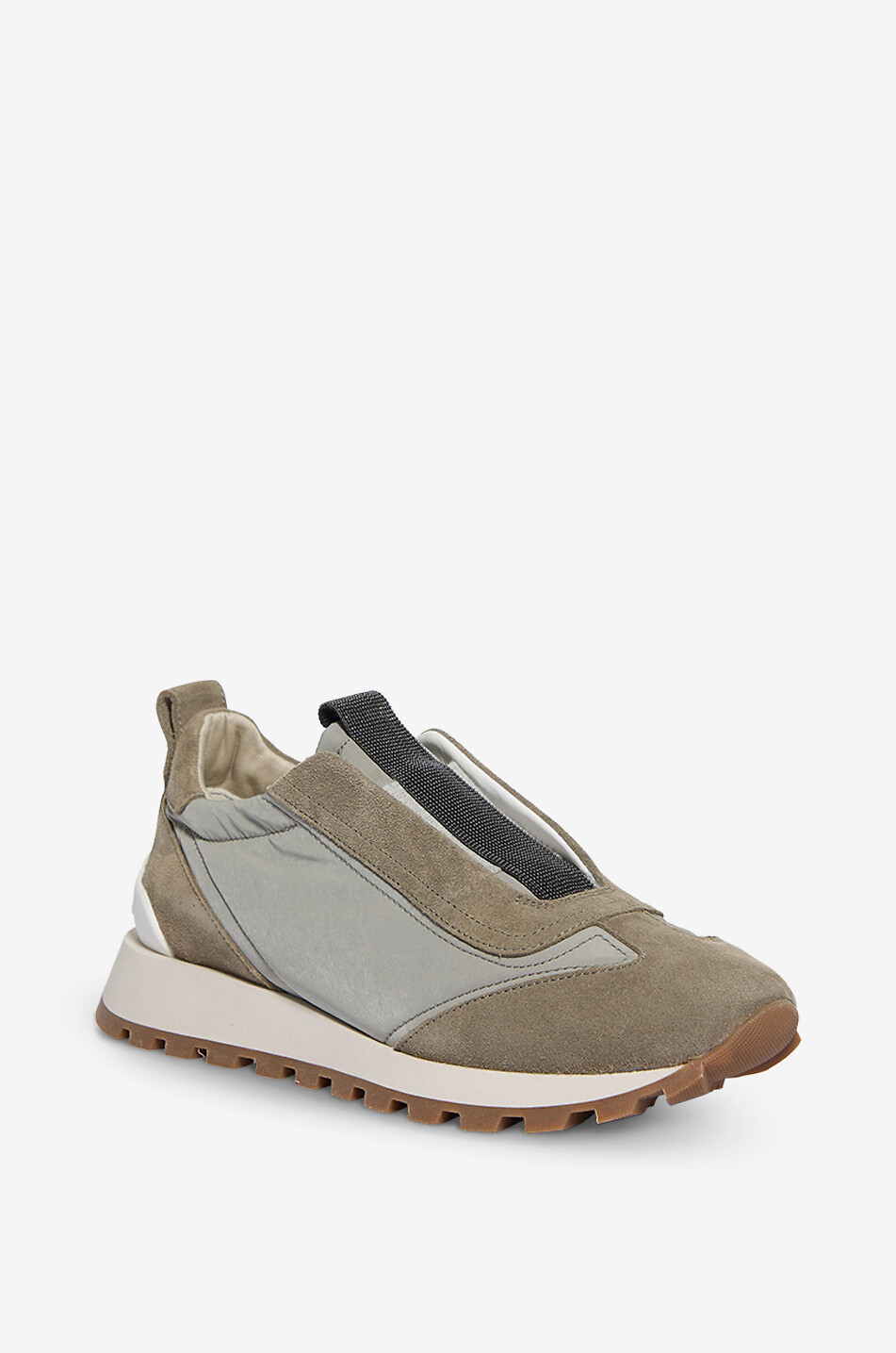 Active Monili embellished nylon and suede slip-on sneakers