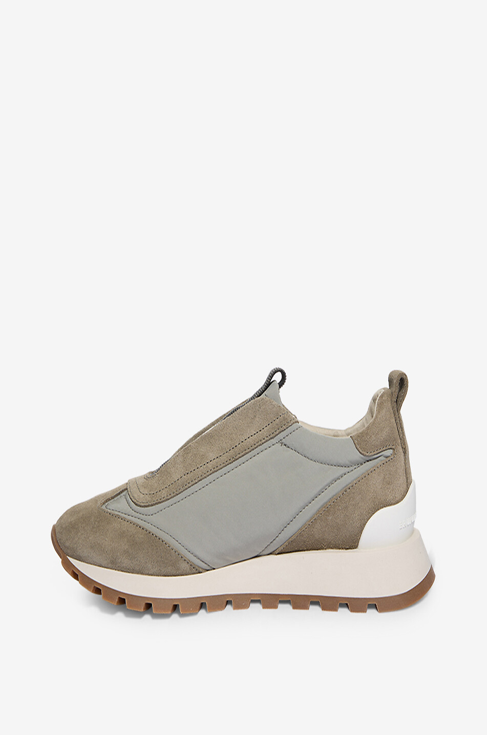 BRUNELLO CUCINELLI Active Monili embellished nylon and suede slip-on sneakers Women KHAKI 3