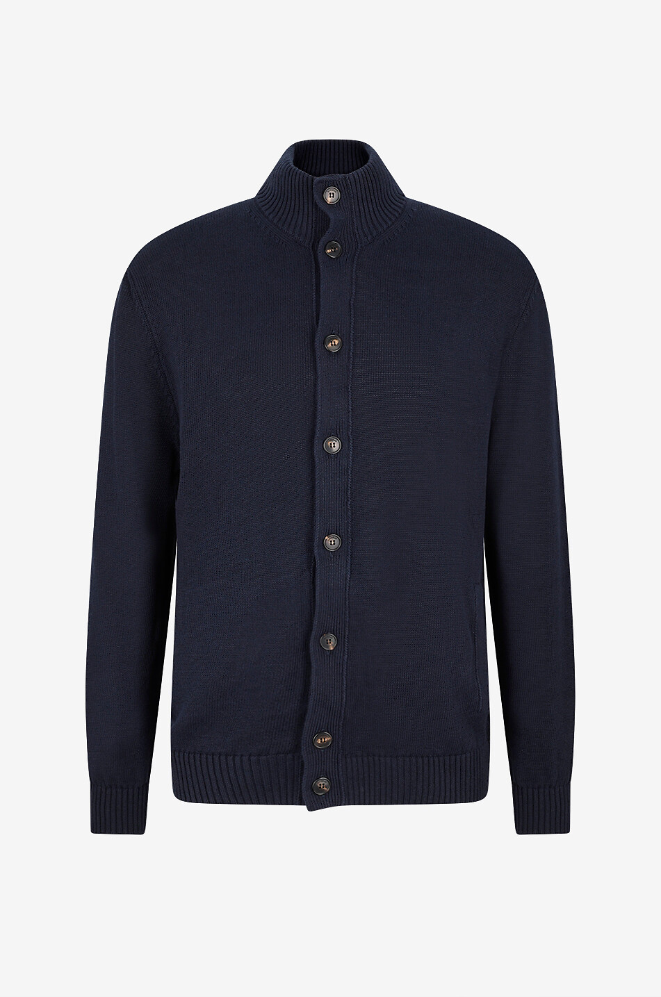 SLOWEAR Cardigan boutonné à col montant en lin et coton Homme BLEU FONCE 1