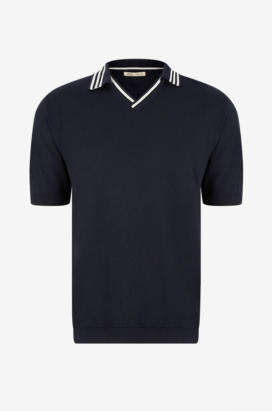 Polo à manches courtes et col rayé en soie et coton