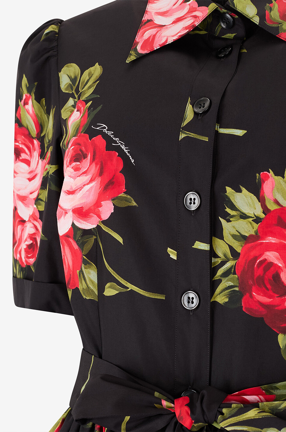 DOLCE & GABBANA Flower cotton shirt collar long dress Women BLACK 3