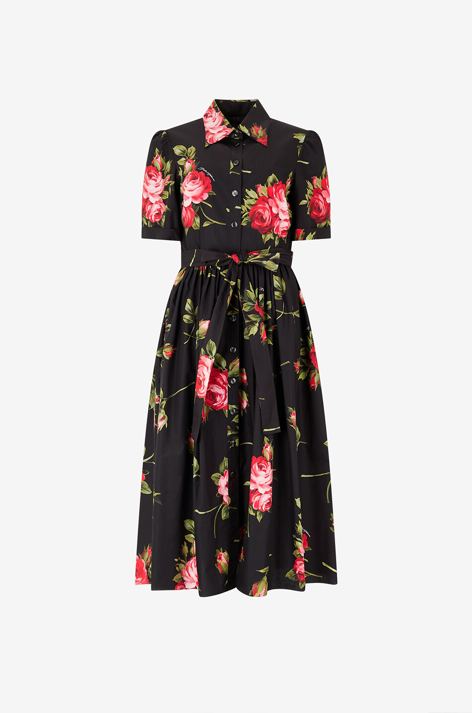 Flower cotton shirt collar long dress