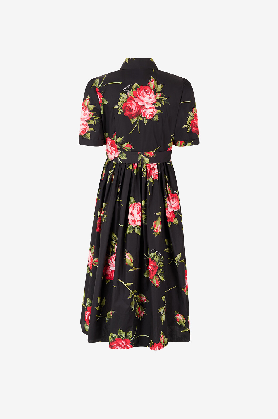 DOLCE & GABBANA Flower cotton shirt collar long dress Women BLACK 2