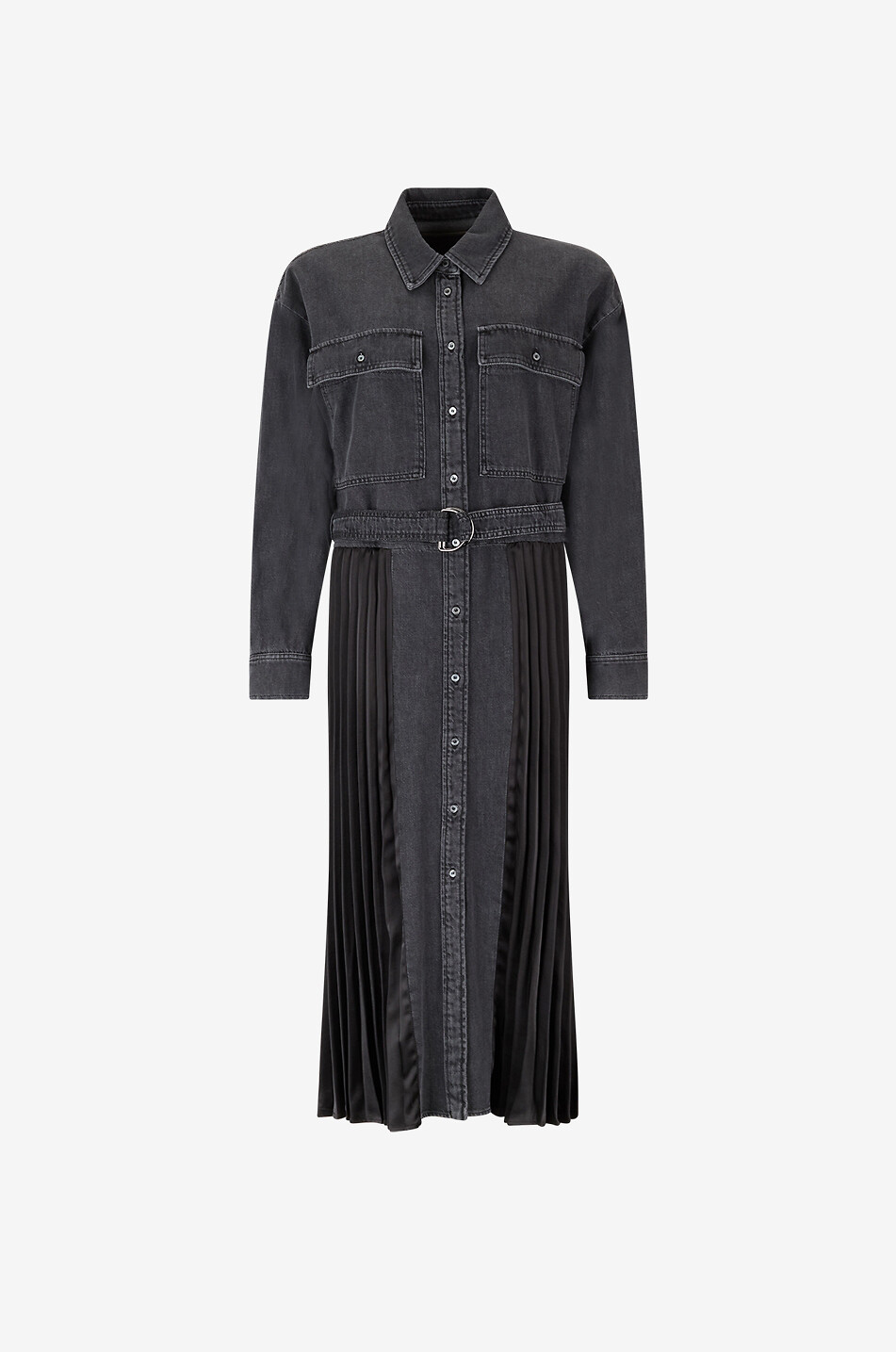 WEEKEND MAX MARA Citrato denim and pleated satin midi shirt dress Women BLACK 1