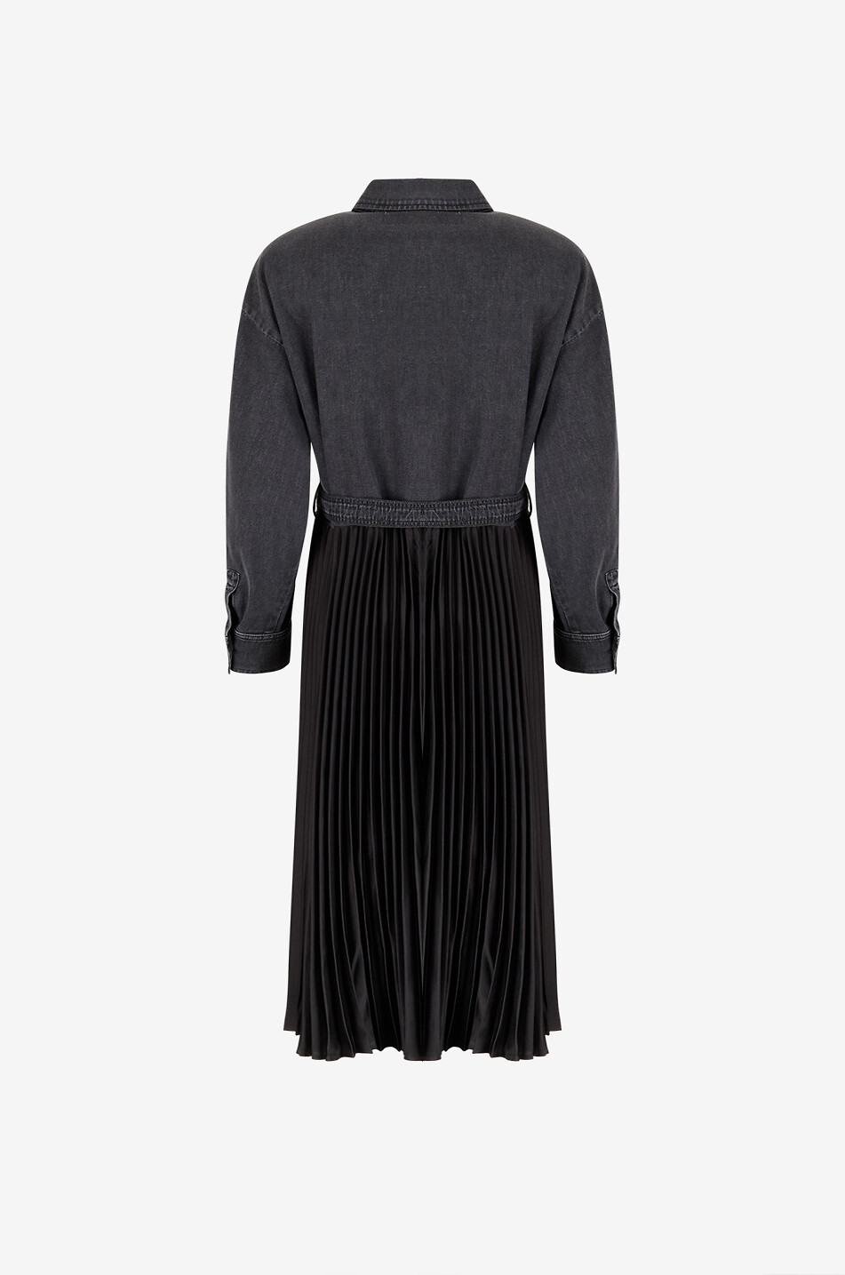 WEEKEND MAX MARA Citrato denim and pleated satin midi shirt dress Women BLACK 2