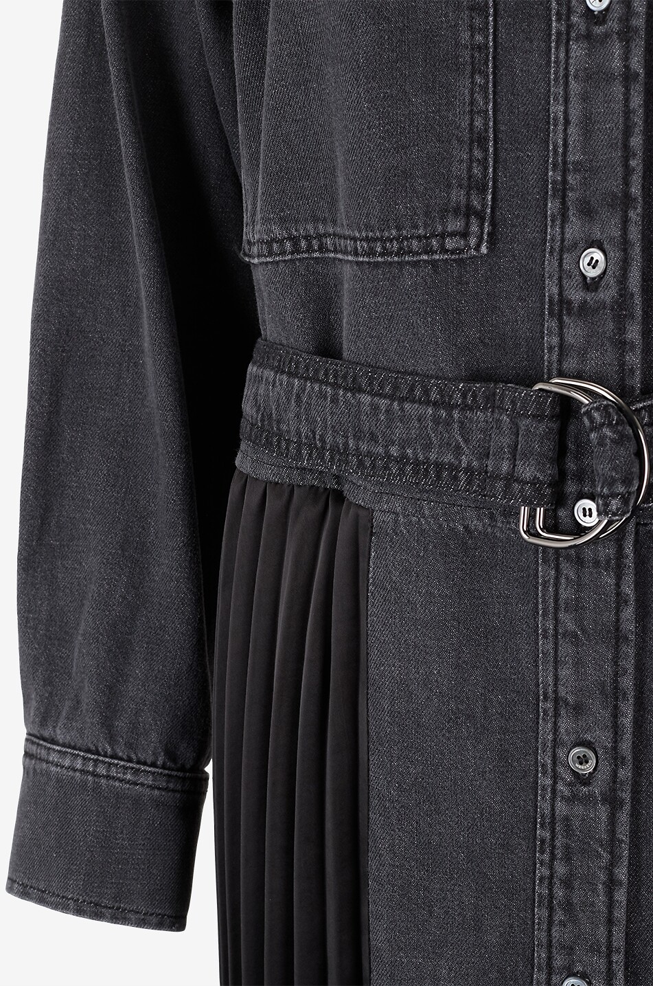 WEEKEND MAX MARA Citrato denim and pleated satin midi shirt dress Women BLACK 3