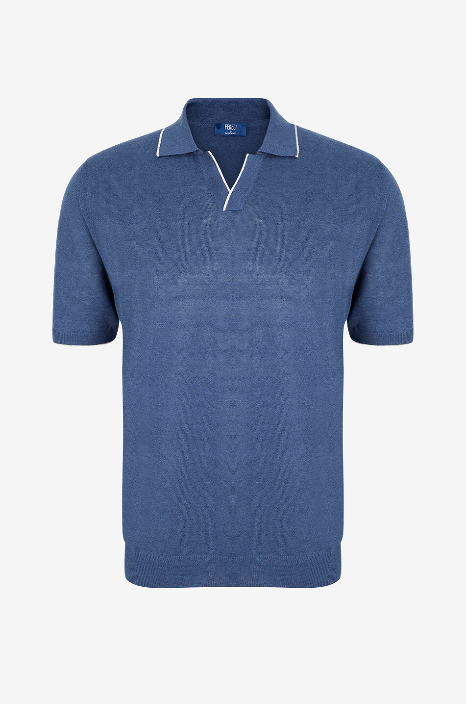 FEDELI Delta knit linen and cotton polo shirt Men MEDIUM BLUE 1