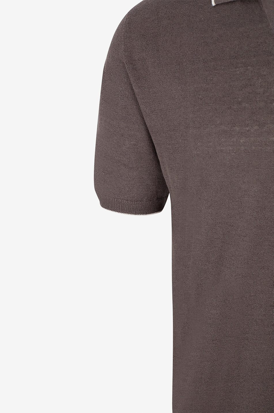 FEDELI Delta knit linen and cotton polo shirt Men BROWN 3