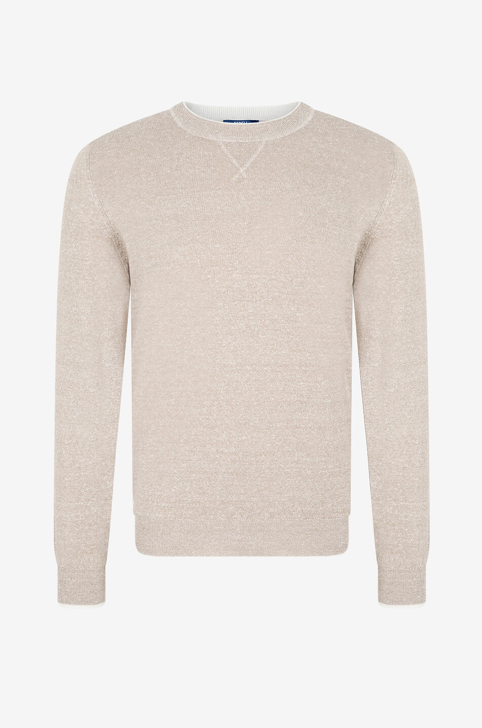 FEDELI Melierter Pullover mit Rundhalsausschnitt aus Leinenmix David Herren Hellbeige 1