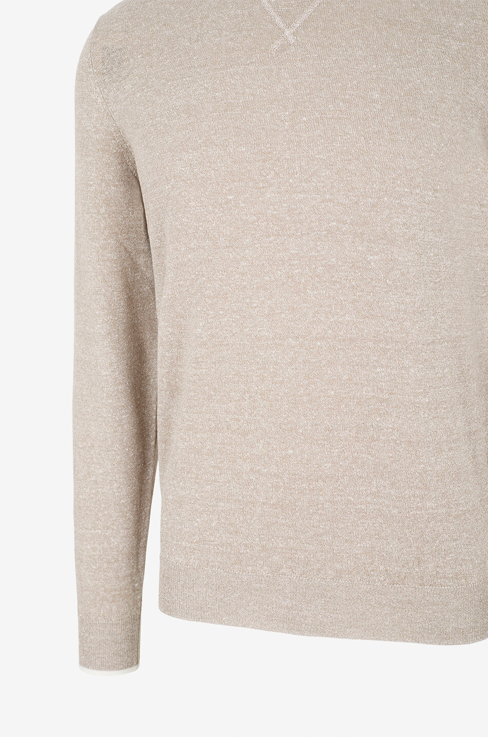 FEDELI Melierter Pullover mit Rundhalsausschnitt aus Leinenmix David Herren Hellbeige 3