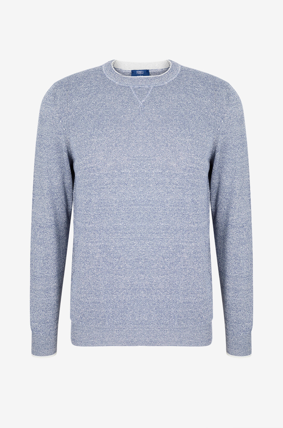 FEDELI Pull à col rond en lin mélangé chiné David Homme BLEU MOYEN 1