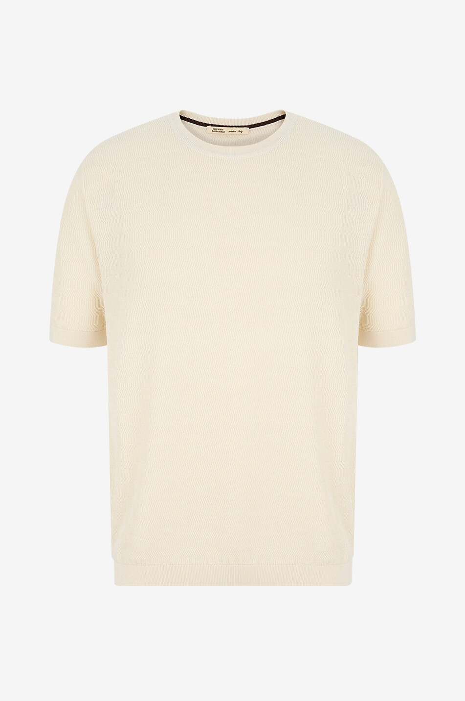 T-shirt à col rond côtelé en soie et coton