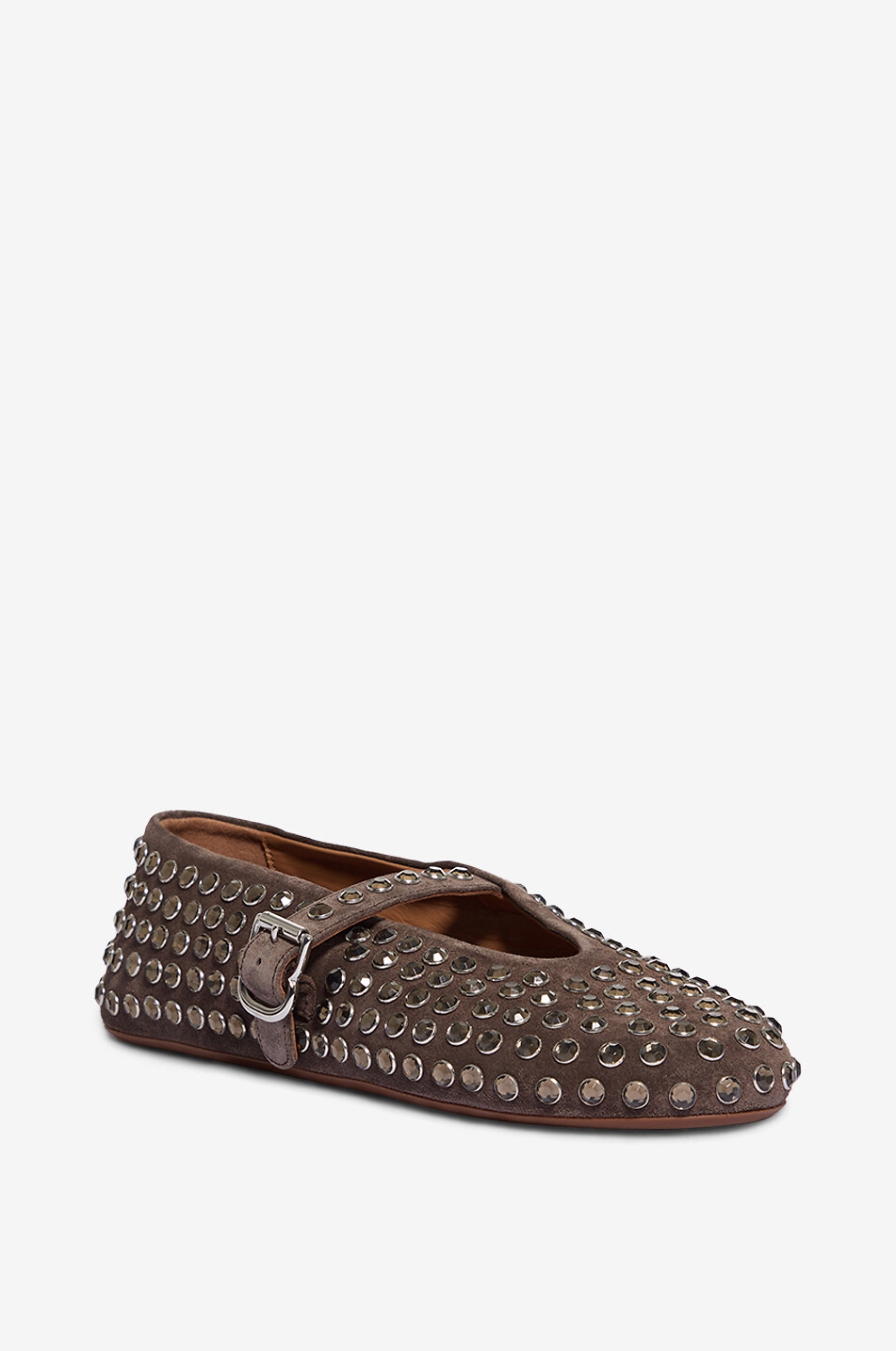 ALAÏA Rhinestone-adorned suede Mary Jane ballet flats Women DARK BROWN 1