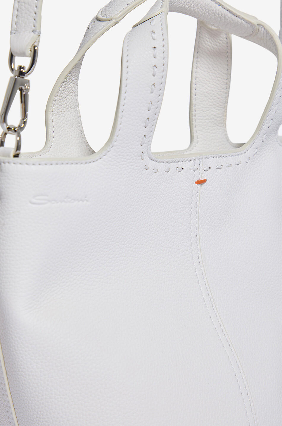 SANTONI Rechteckiger Shopper aus genarbtem Leder Mini Morbida Damen WEISS 3