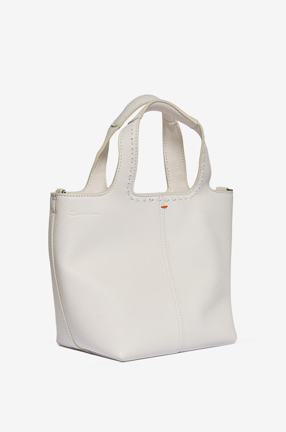 SANTONI Rechteckiger Shopper aus genarbtem Leder Mini Morbida Damen WEISS 2