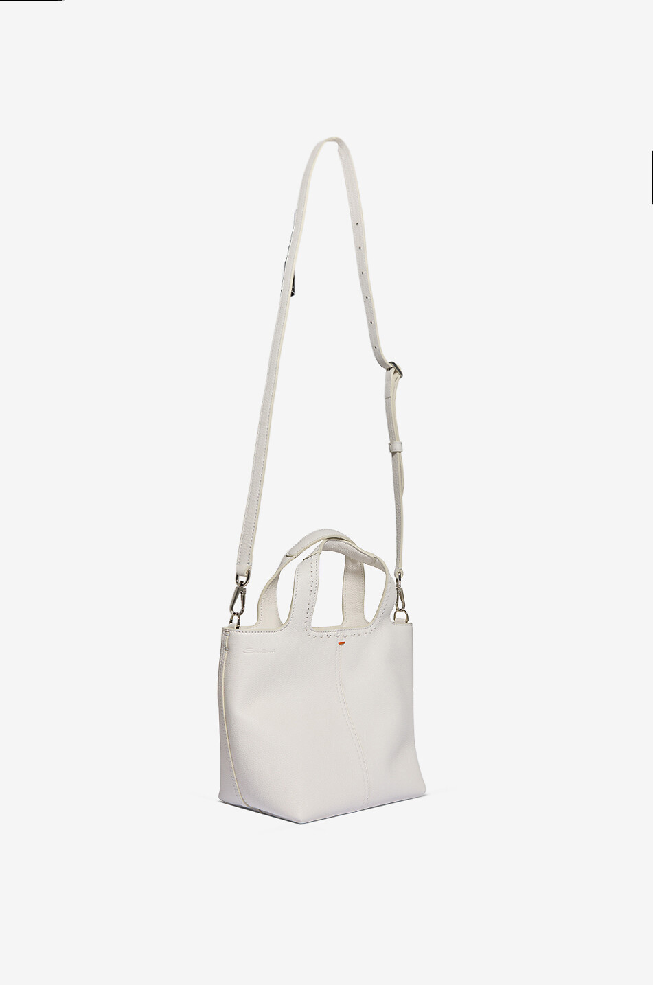 SANTONI Rechteckiger Shopper aus genarbtem Leder Mini Morbida Damen WEISS 6