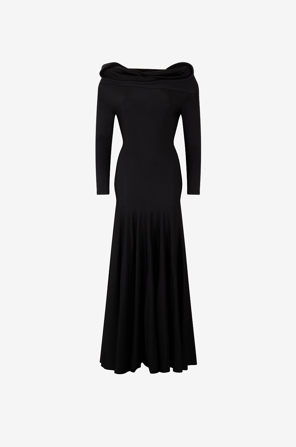 KHAITE Genesis off-shoulder fitted long knit dress Women BLACK 1