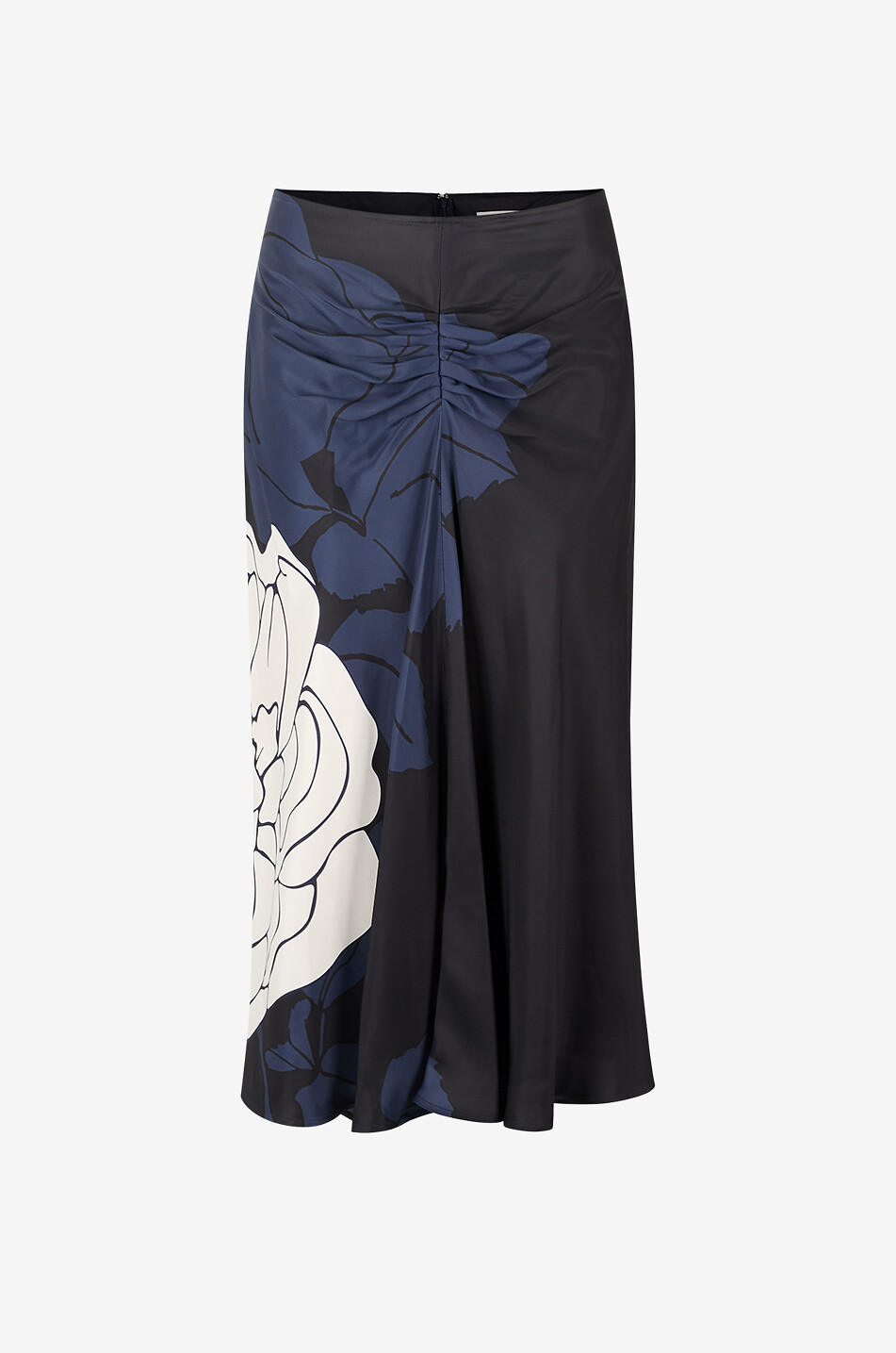 VICTORIA BECKHAM Jupe midi froncée en sergé imprimée roses Gathered Waist Femme MULTICOLORE 1