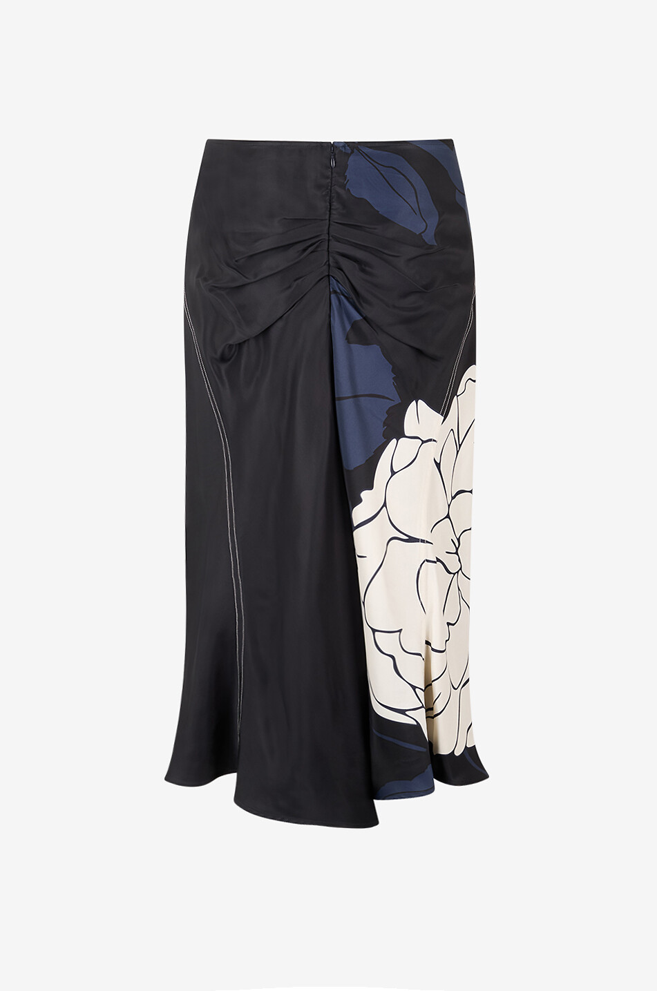 VICTORIA BECKHAM Jupe midi froncée en sergé imprimée roses Gathered Waist Femme MULTICOLORE 2