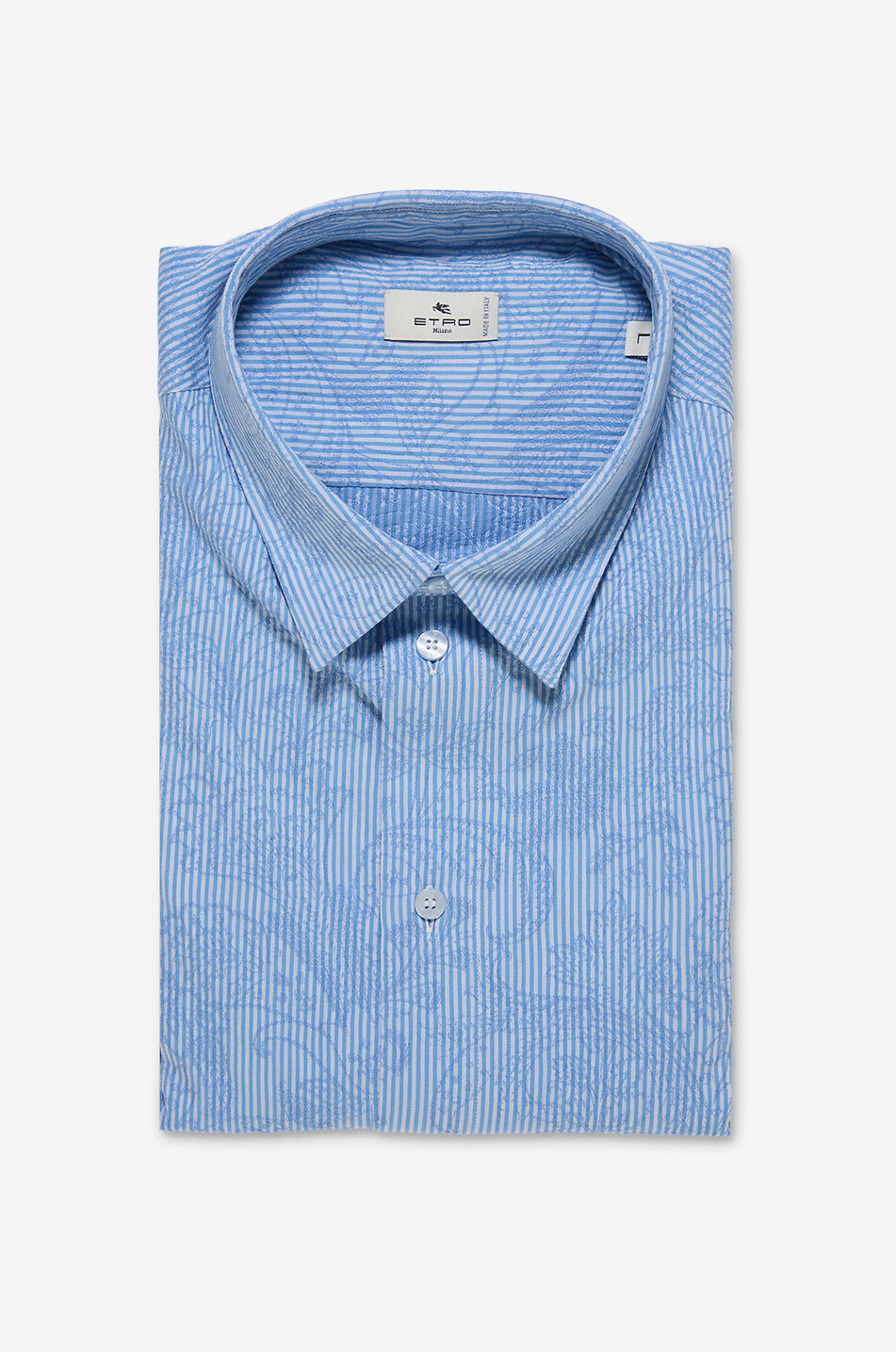 Gestreiftes Kurzarm-Hemd mit Paisley-Stickerei